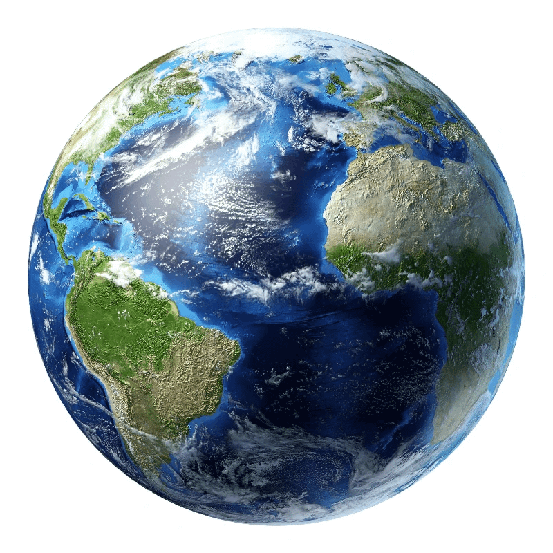 Earth the planet 800x800 px A view of Earth from space showing the Atlantic Ocean, parts of North and South America, Europe, and Africa, with visible clouds and landmasses—an inspiring sight for those interested in environmental science as a career in chemistry